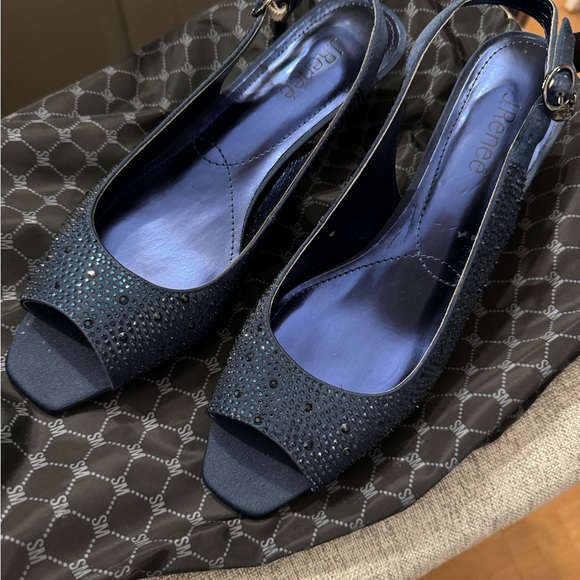 J. RENEE navy sparkly open toe sling back shoes with low heel size 10.5 IMPULS - Picture 1 of 5